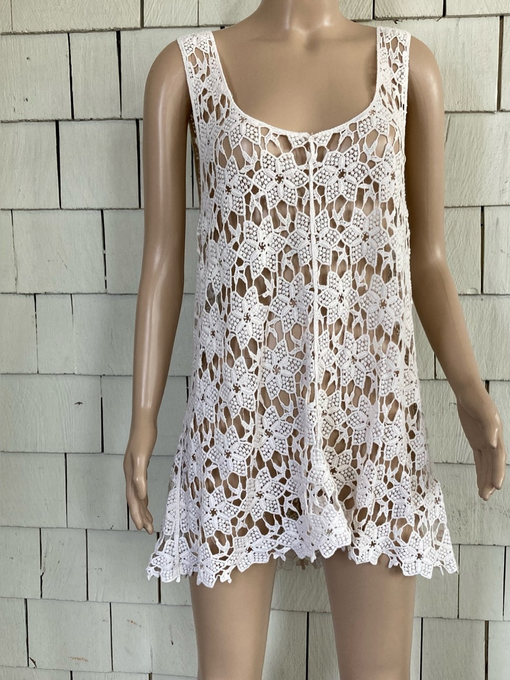 Boho Charming Charlie White Crochet Beach Cover Up Dress Size Medium